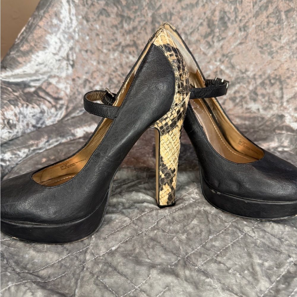 Black and Snake Print Women's Heels